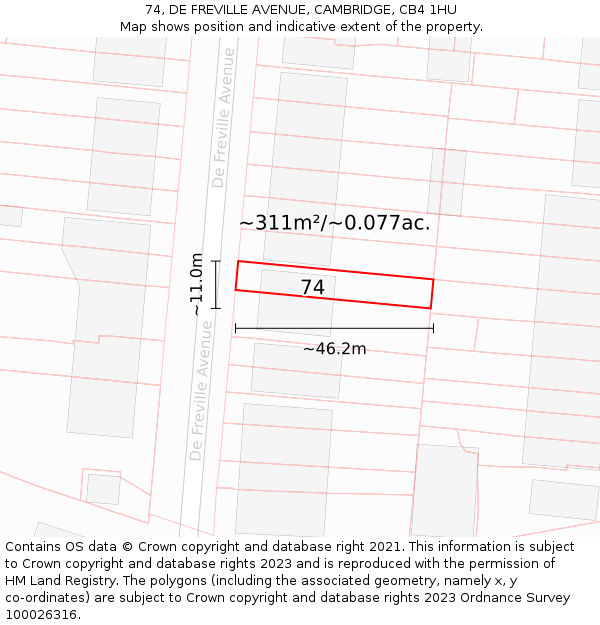 74, DE FREVILLE AVENUE, CAMBRIDGE, CB4 1HU: Plot and title map