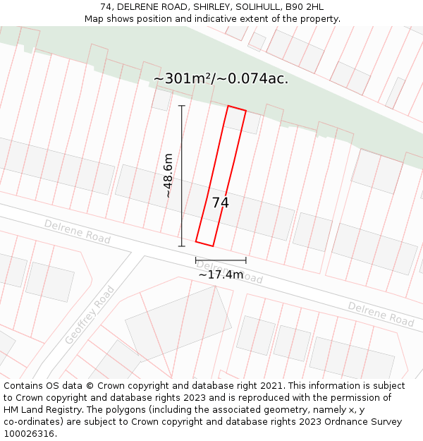 74, DELRENE ROAD, SHIRLEY, SOLIHULL, B90 2HL: Plot and title map