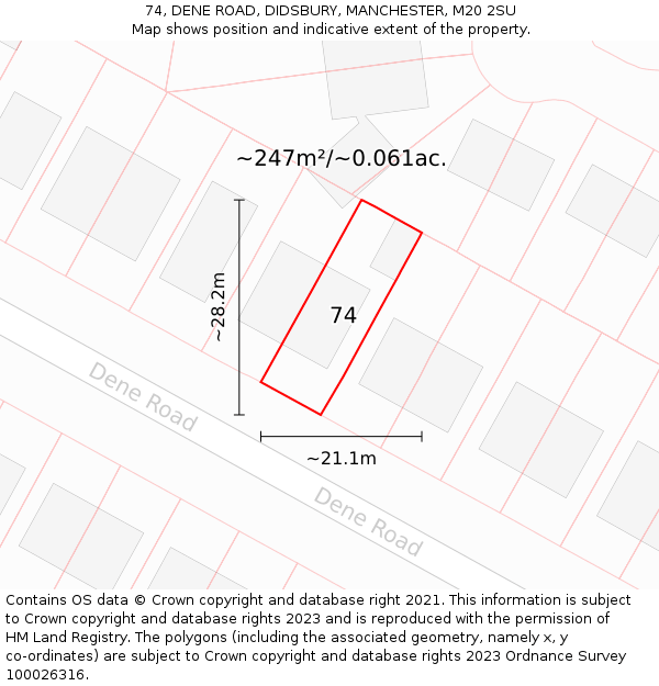74, DENE ROAD, DIDSBURY, MANCHESTER, M20 2SU: Plot and title map