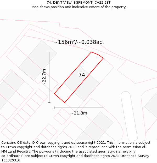 74, DENT VIEW, EGREMONT, CA22 2ET: Plot and title map