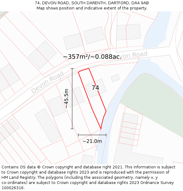 74, DEVON ROAD, SOUTH DARENTH, DARTFORD, DA4 9AB: Plot and title map