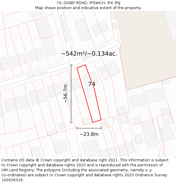 74, DIGBY ROAD, IPSWICH, IP4 3NJ: Plot and title map