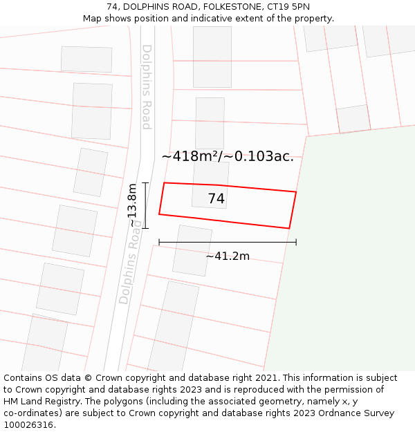 74, DOLPHINS ROAD, FOLKESTONE, CT19 5PN: Plot and title map