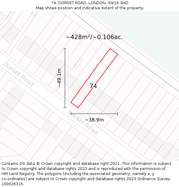 74, DORSET ROAD, LONDON, SW19 3HD: Plot and title map