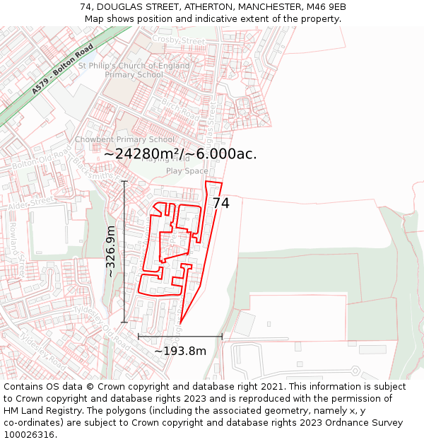 74, DOUGLAS STREET, ATHERTON, MANCHESTER, M46 9EB: Plot and title map