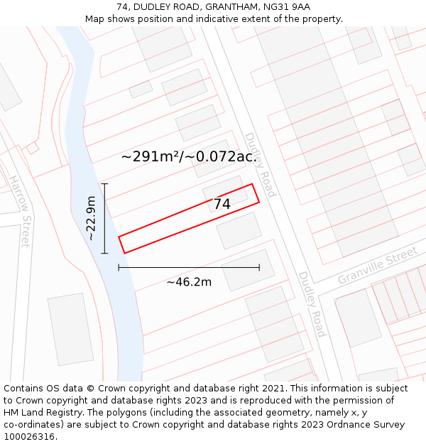 74, DUDLEY ROAD, GRANTHAM, NG31 9AA: Plot and title map