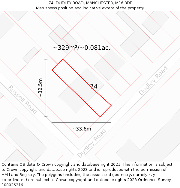 74, DUDLEY ROAD, MANCHESTER, M16 8DE: Plot and title map