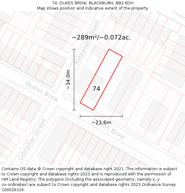 74, DUKES BROW, BLACKBURN, BB2 6DH: Plot and title map