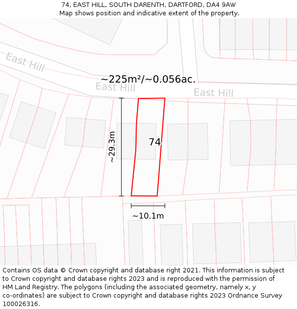 74, EAST HILL, SOUTH DARENTH, DARTFORD, DA4 9AW: Plot and title map