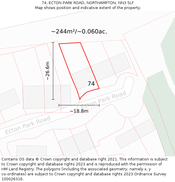 74, ECTON PARK ROAD, NORTHAMPTON, NN3 5LF: Plot and title map