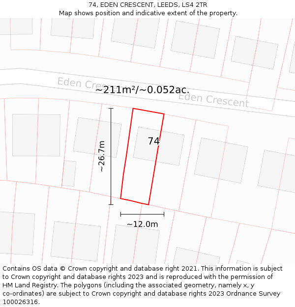 74, EDEN CRESCENT, LEEDS, LS4 2TR: Plot and title map