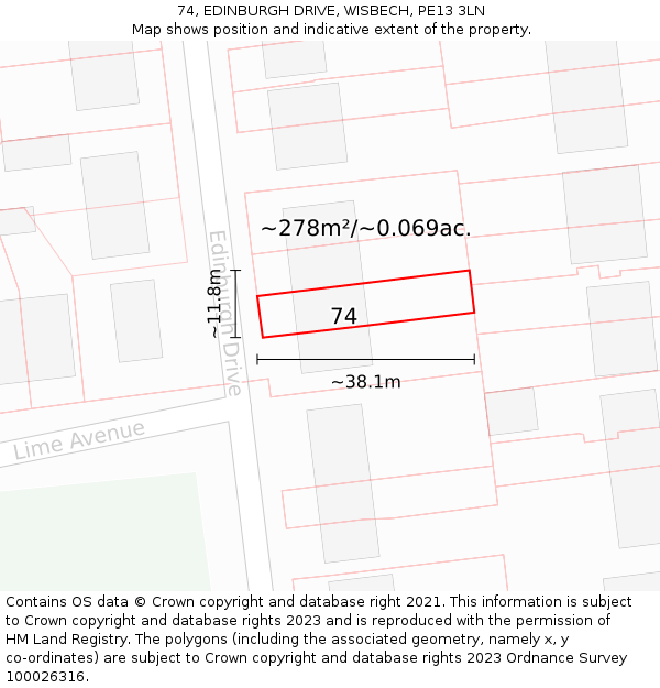 74, EDINBURGH DRIVE, WISBECH, PE13 3LN: Plot and title map