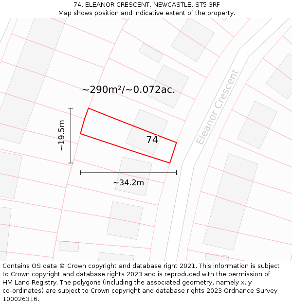 74, ELEANOR CRESCENT, NEWCASTLE, ST5 3RF: Plot and title map