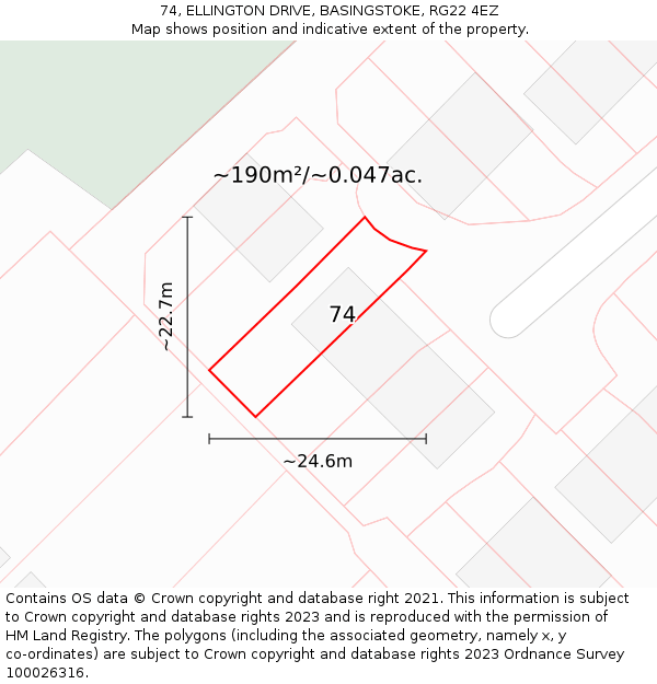 74, ELLINGTON DRIVE, BASINGSTOKE, RG22 4EZ: Plot and title map