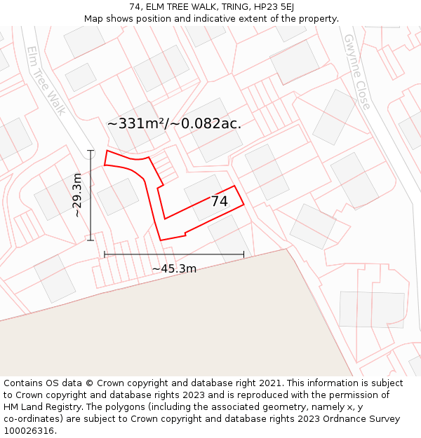 74, ELM TREE WALK, TRING, HP23 5EJ: Plot and title map