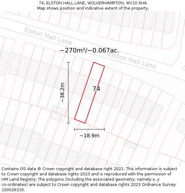 74, ELSTON HALL LANE, WOLVERHAMPTON, WV10 9HA: Plot and title map