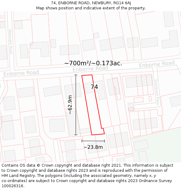 74, ENBORNE ROAD, NEWBURY, RG14 6AJ: Plot and title map