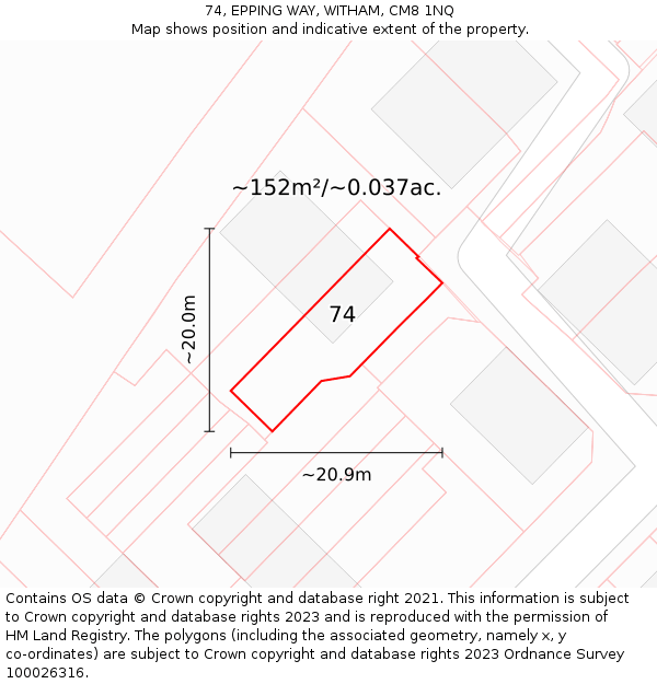 74, EPPING WAY, WITHAM, CM8 1NQ: Plot and title map