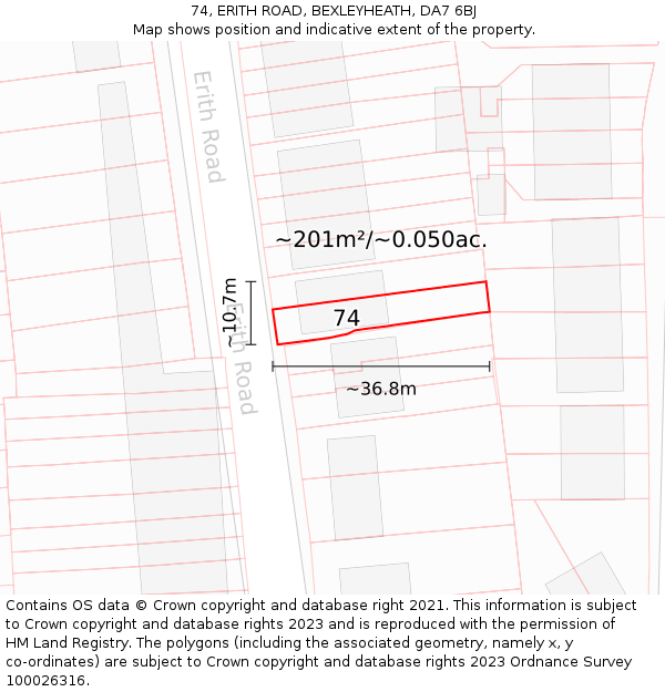 74, ERITH ROAD, BEXLEYHEATH, DA7 6BJ: Plot and title map