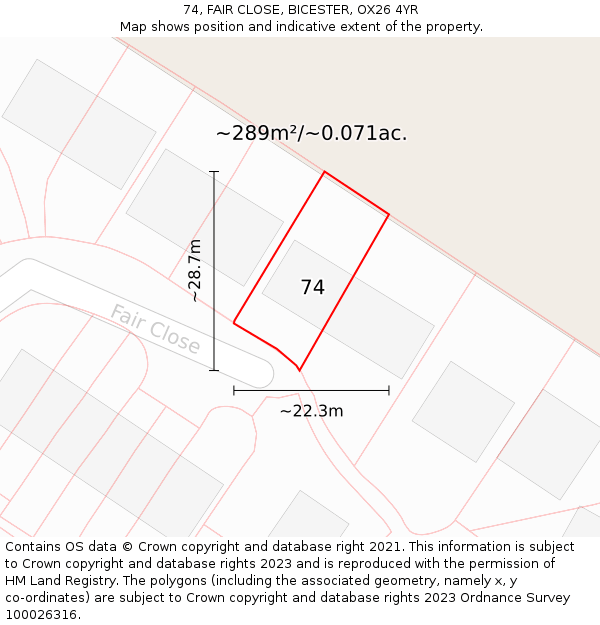 74, FAIR CLOSE, BICESTER, OX26 4YR: Plot and title map