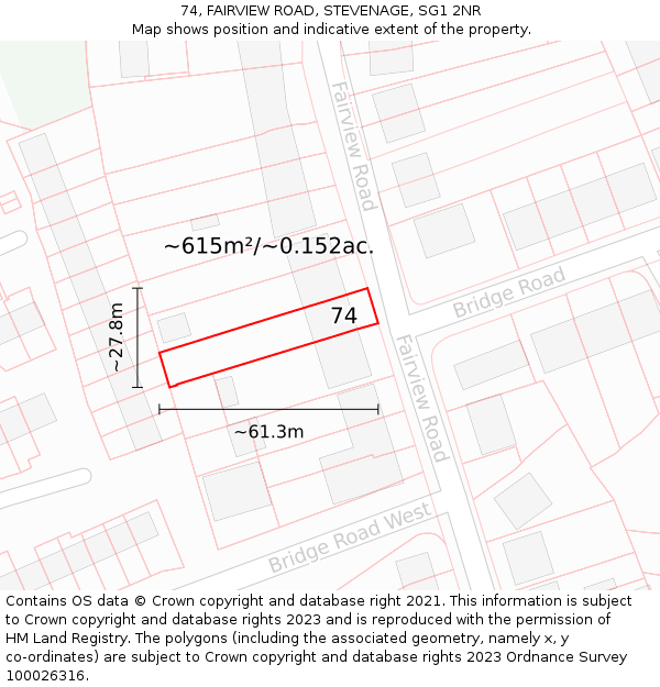 74, FAIRVIEW ROAD, STEVENAGE, SG1 2NR: Plot and title map