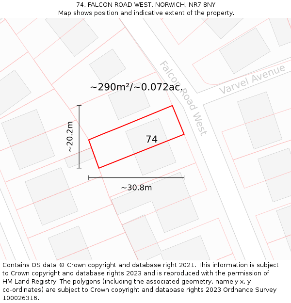 74, FALCON ROAD WEST, NORWICH, NR7 8NY: Plot and title map