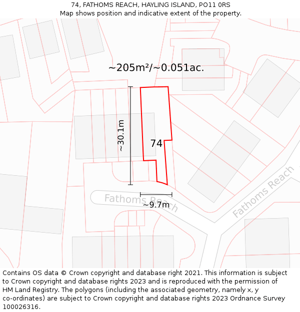 74, FATHOMS REACH, HAYLING ISLAND, PO11 0RS: Plot and title map