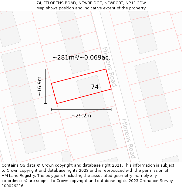 74, FFLORENS ROAD, NEWBRIDGE, NEWPORT, NP11 3DW: Plot and title map