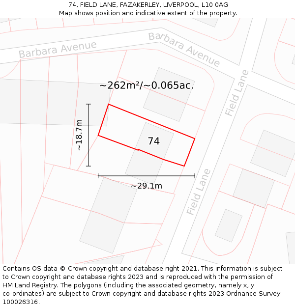 74, FIELD LANE, FAZAKERLEY, LIVERPOOL, L10 0AG: Plot and title map