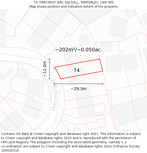 74, FIRECREST WAY, KELSALL, TARPORLEY, CW6 0RX: Plot and title map
