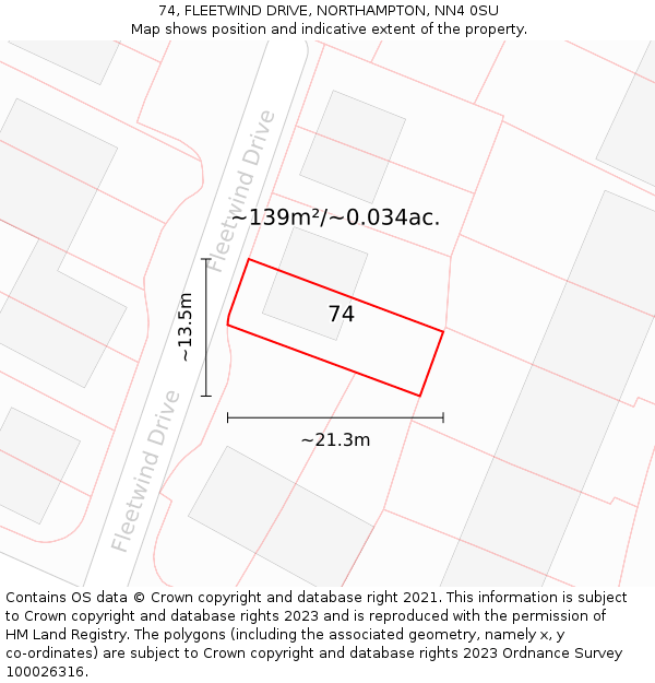 74, FLEETWIND DRIVE, NORTHAMPTON, NN4 0SU: Plot and title map
