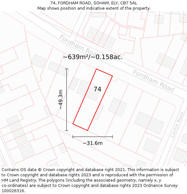 74, FORDHAM ROAD, SOHAM, ELY, CB7 5AL: Plot and title map