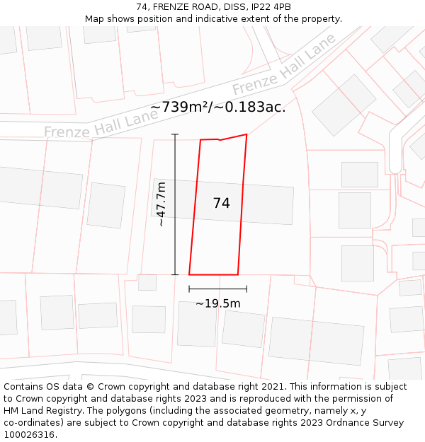 74, FRENZE ROAD, DISS, IP22 4PB: Plot and title map
