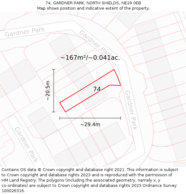 74, GARDNER PARK, NORTH SHIELDS, NE29 0EB: Plot and title map