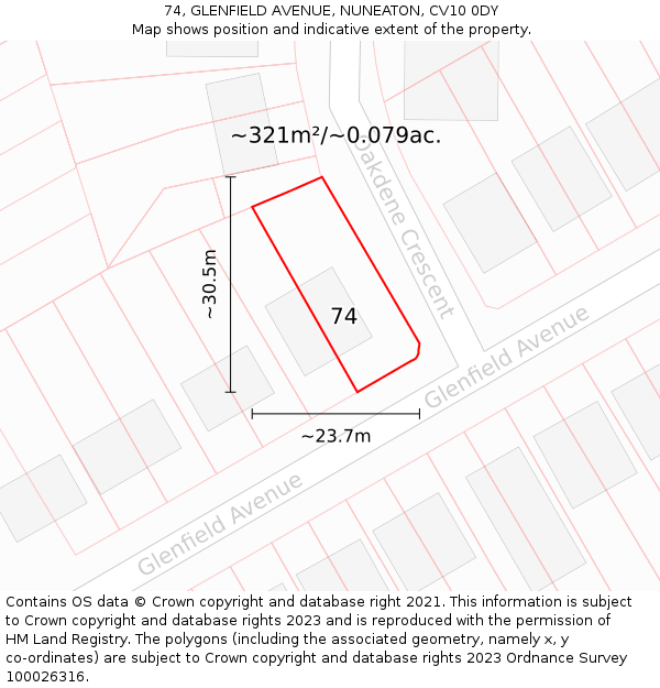 74, GLENFIELD AVENUE, NUNEATON, CV10 0DY: Plot and title map