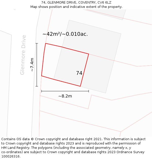 74, GLENMORE DRIVE, COVENTRY, CV6 6LZ: Plot and title map