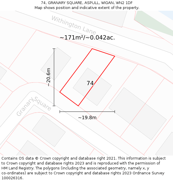 74, GRANARY SQUARE, ASPULL, WIGAN, WN2 1DF: Plot and title map
