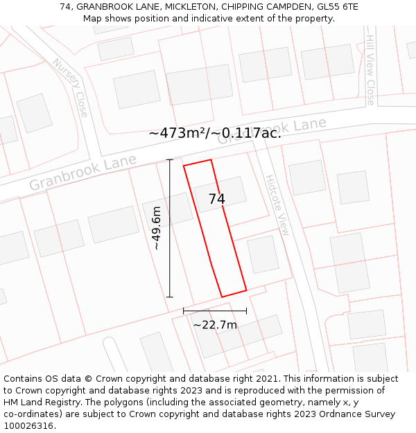74, GRANBROOK LANE, MICKLETON, CHIPPING CAMPDEN, GL55 6TE: Plot and title map