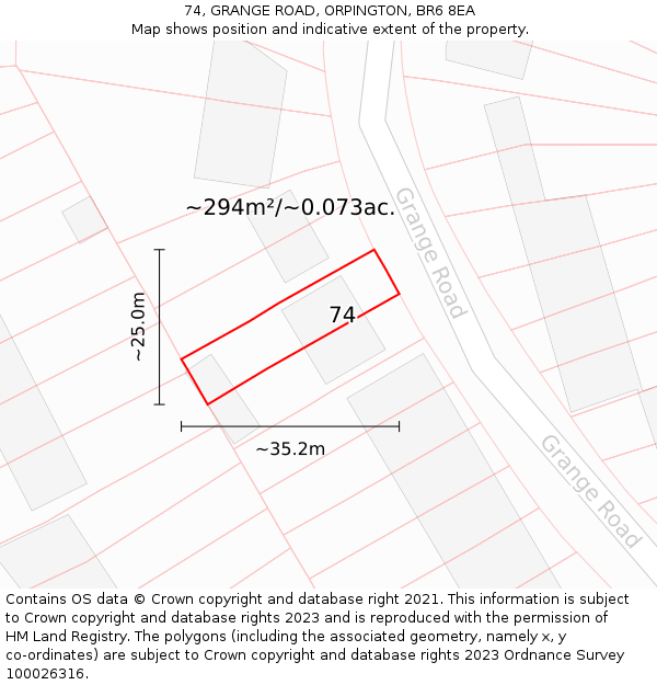 74, GRANGE ROAD, ORPINGTON, BR6 8EA: Plot and title map