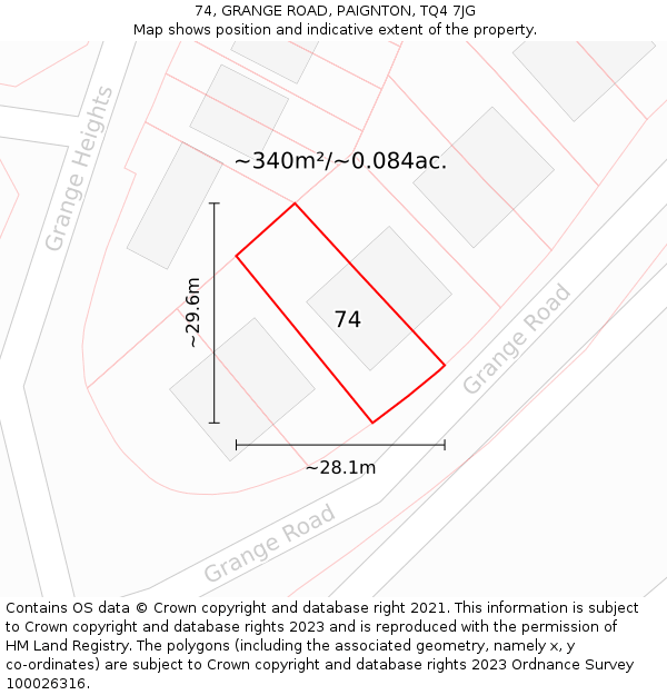 74, GRANGE ROAD, PAIGNTON, TQ4 7JG: Plot and title map
