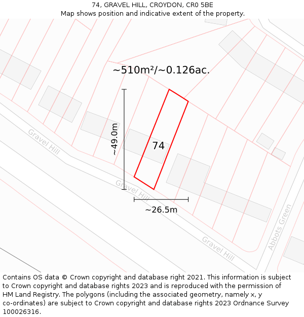 74, GRAVEL HILL, CROYDON, CR0 5BE: Plot and title map
