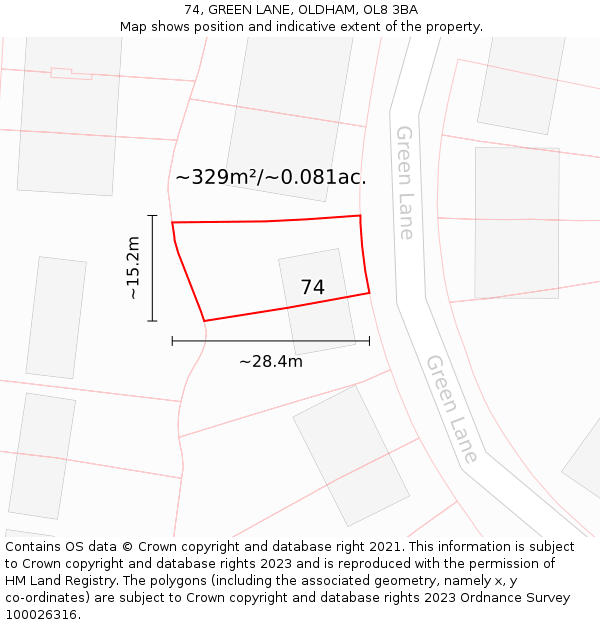 74, GREEN LANE, OLDHAM, OL8 3BA: Plot and title map