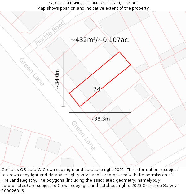 74, GREEN LANE, THORNTON HEATH, CR7 8BE: Plot and title map