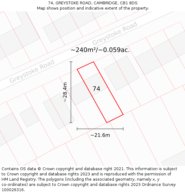 74, GREYSTOKE ROAD, CAMBRIDGE, CB1 8DS: Plot and title map