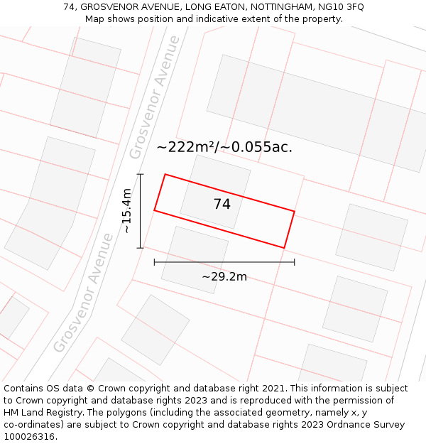 74, GROSVENOR AVENUE, LONG EATON, NOTTINGHAM, NG10 3FQ: Plot and title map