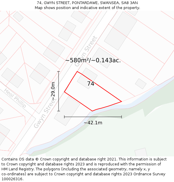 74, GWYN STREET, PONTARDAWE, SWANSEA, SA8 3AN: Plot and title map