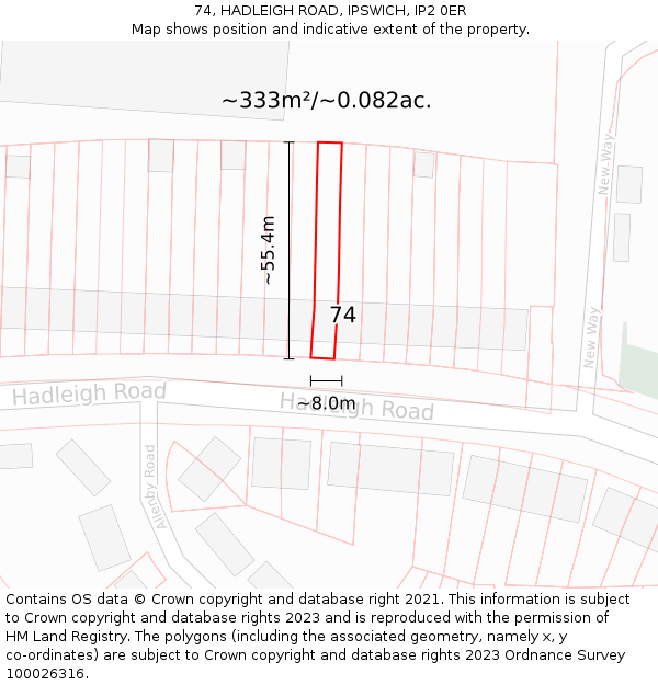 74, HADLEIGH ROAD, IPSWICH, IP2 0ER: Plot and title map