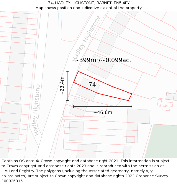 74, HADLEY HIGHSTONE, BARNET, EN5 4PY: Plot and title map