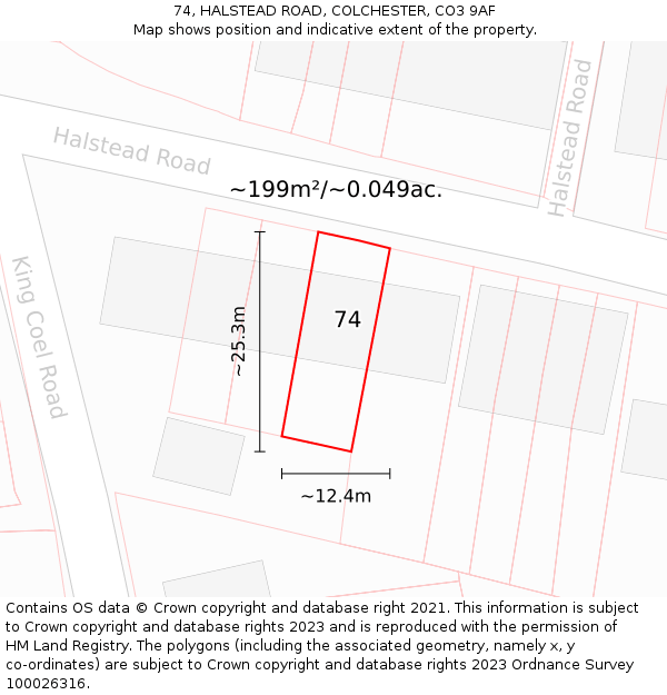 74, HALSTEAD ROAD, COLCHESTER, CO3 9AF: Plot and title map