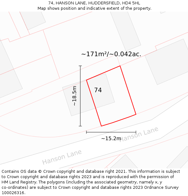 74, HANSON LANE, HUDDERSFIELD, HD4 5HL: Plot and title map
